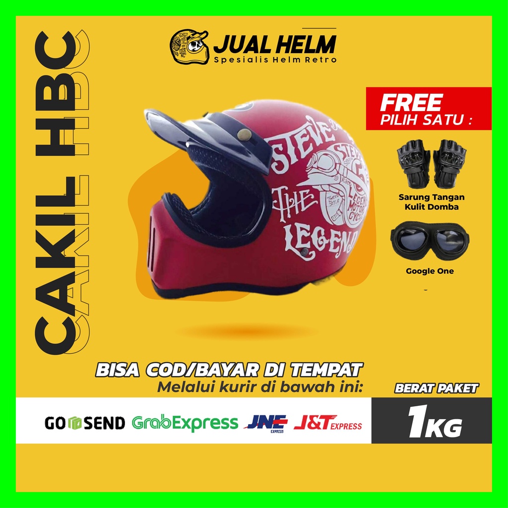 HELM CAKIL HBC STEVE THE LEGEND MERAH FONT PUTIH