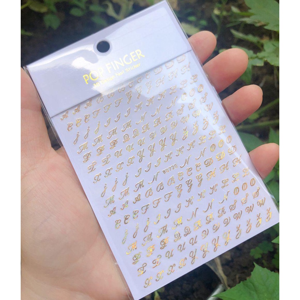 TOP Stiker Nail Art Huruf 3D Romawi Tato Alfabet Inggris