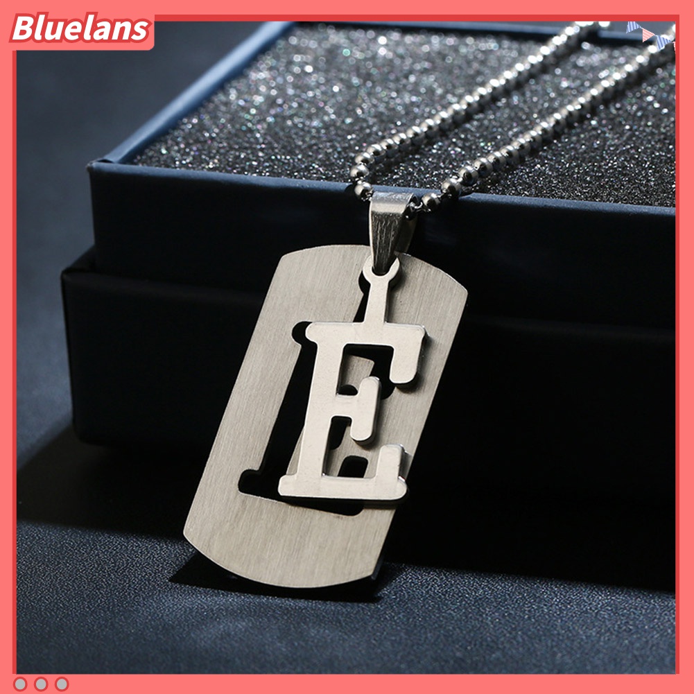 Kalung Rantai Manik-Manik Liontin 26 Huruf Alfabet Bahan Stainless Steel Gaya Punk