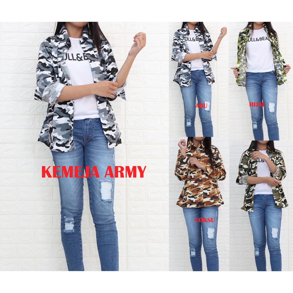Kemeja Wanita Army loreng Dealova Lengan Panjang Shopee Kemeja Wanita Army loreng Dealova Lengan Panjang Shopee