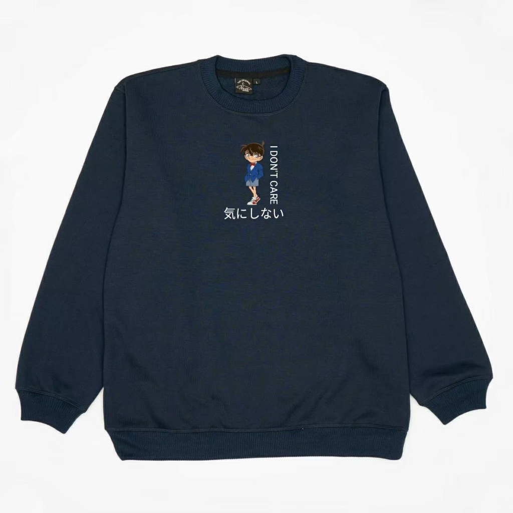 Sweatshirt Crewneck Jaket Tanpa Tutup Kepala Unisex Pria Wanita Motif Conan Warna Navy Terbaru Terlaris COD