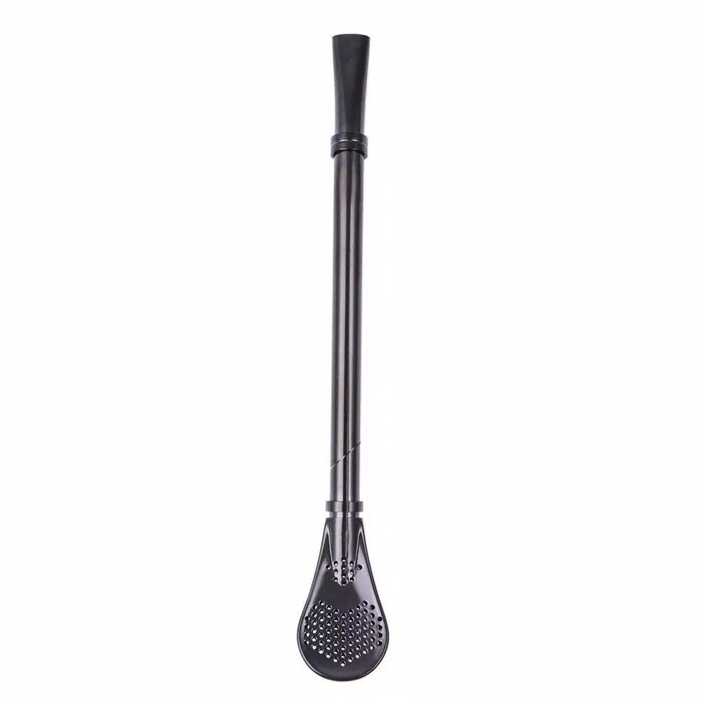 Sedotan sendok stainless warna / sendok sedotan unik / sendok teh stainless / sendok kopi stainless-Black