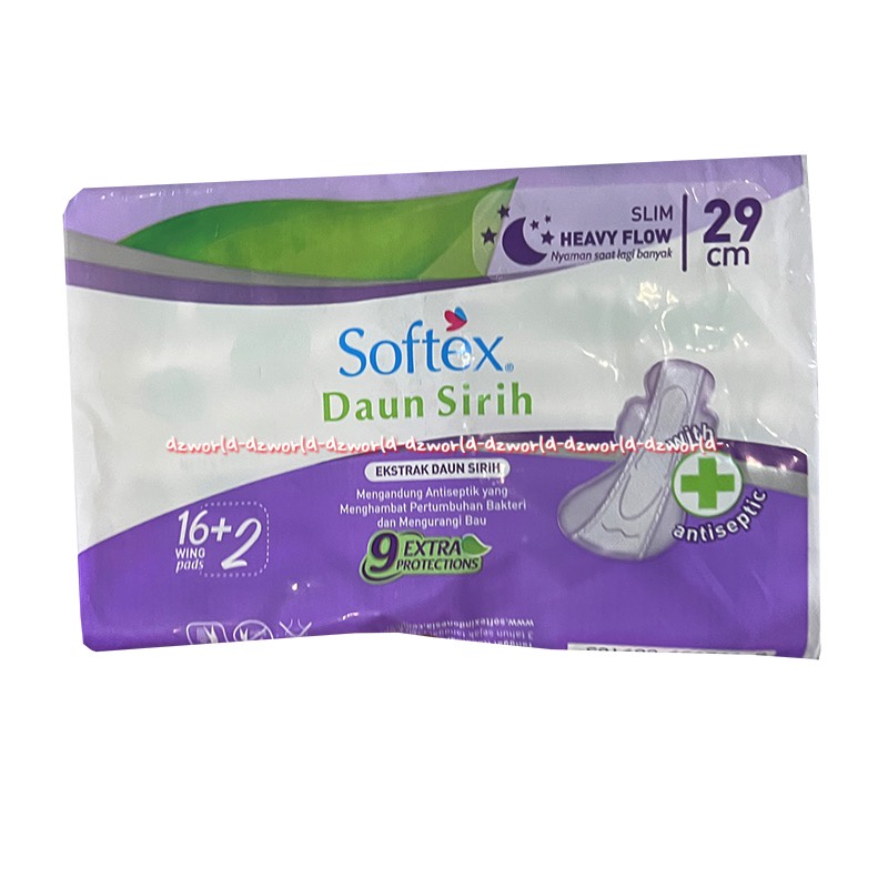 Softex Daun Sirih 16pcs Extra Protect Wing Pembalut Sayap 29cm Softek Pembalut Wanita Ekstrak Daun Sirih Kemasan Ungu Sanitary Napkins