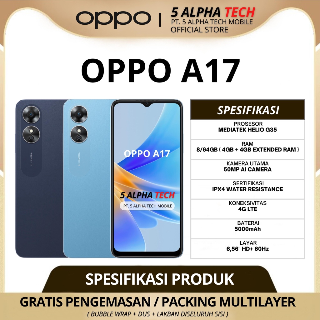 OPPO A17 4/64GB ( + 4GB EXTENSION RAM ) GARANSI RESMI OPPO