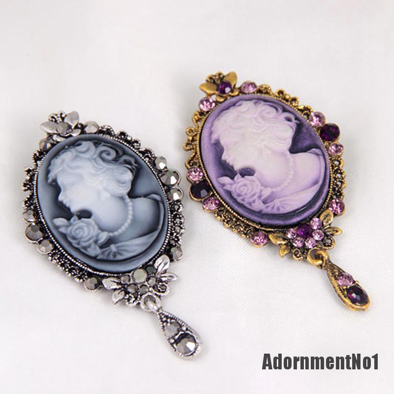 (Adornmentno1) Bros / Pin Gaya Victoria Motif Cameo Aksen Kristal Untuk Perhiasan Wanita / Pesta Pernikahan