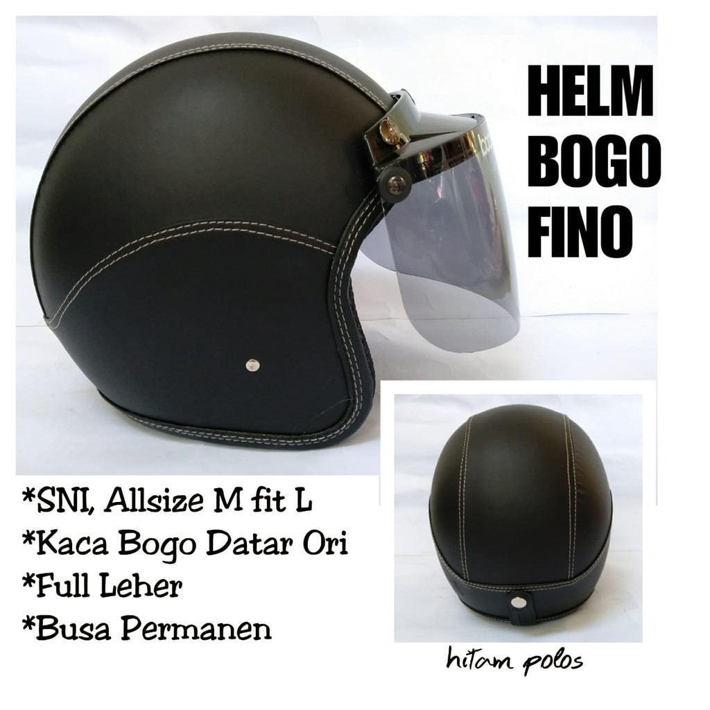 Helm Bogo Fino Hitam Polos Helm Cowok Kaca Datar Lokal Shopee Indonesia