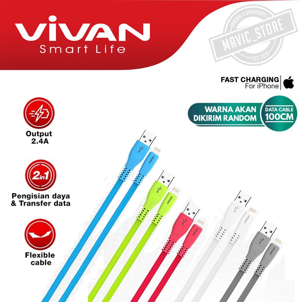 Kabel Data Fast Charging Vivan CSL100S Lightning Cable Data For Iphone  5/6/7 &amp; ipad mini/air