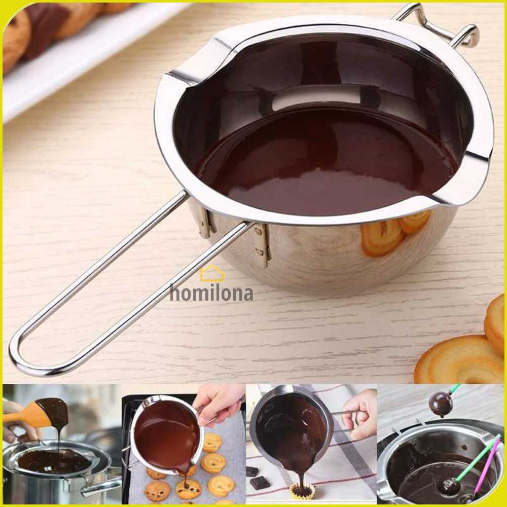 Melting Pot Panci Leleh Keju Coklat Stainless 400 ml 1PCS atau Set 2 PCS One Two Cups JS22 atau JS33 Silver