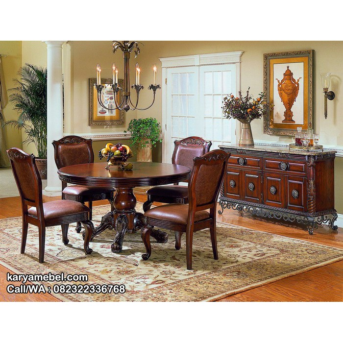 Set Meja Kursi Makan Mewah Ukir Jepara