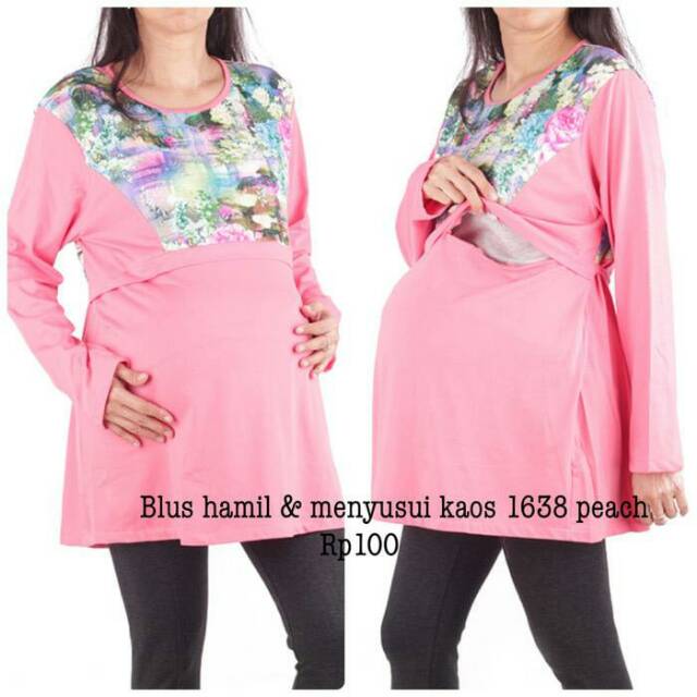 Baju hamil blus hamil dan menyusui kaos 1638 peach