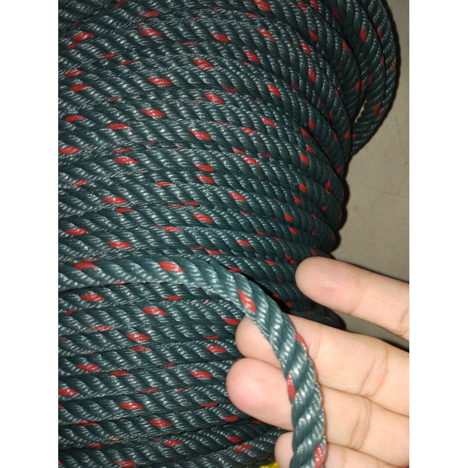Tali Tambang Kecil Plastik 6mm 7mm 8mm Hijau Bintik Merah Permeter Murah PP Jemuran Gantungan Ikat
