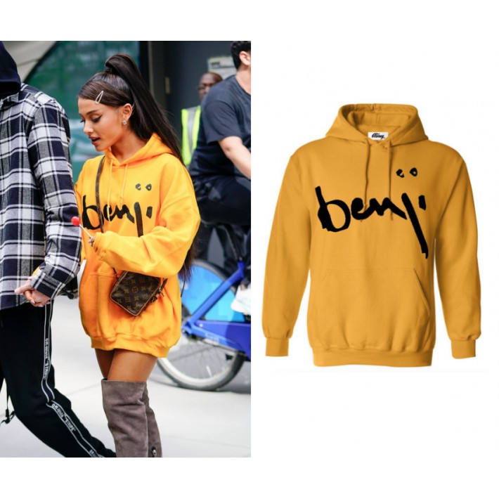 ariana grande in yellow hoodie