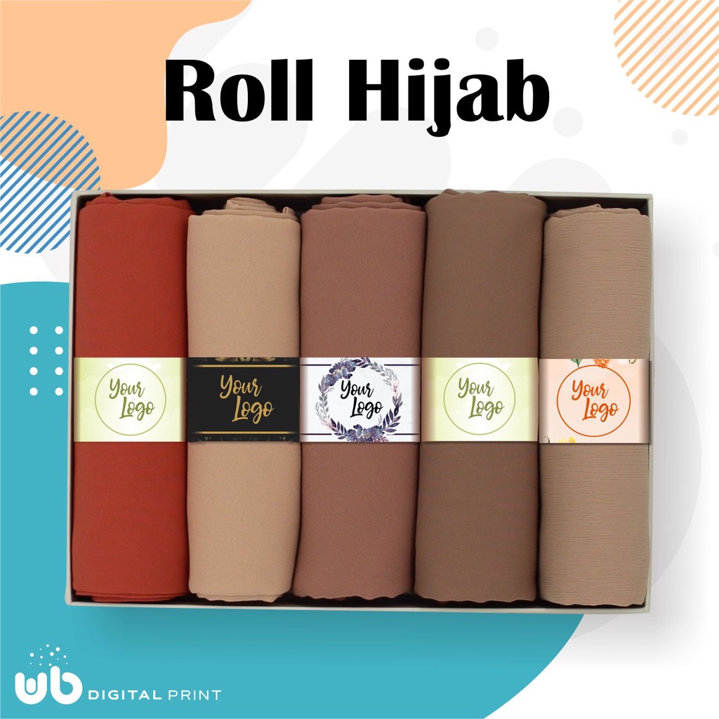 Print Roll Hijab / Roller Jilbab / Cetak Label Pengikat Kerudung Full Colour Custom Logo Nama (COD)