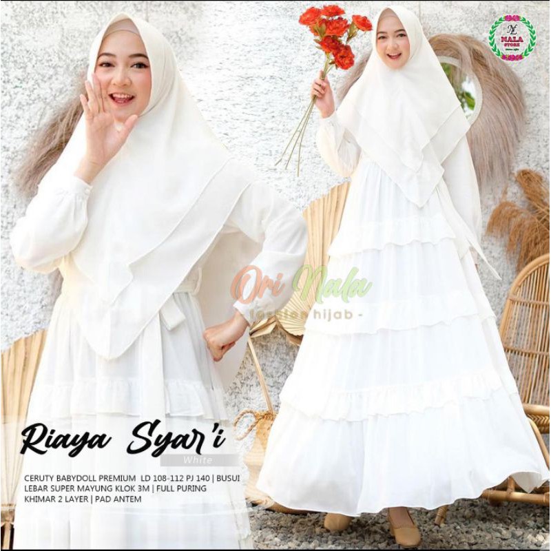 Gamis syari set khimar layer gamis syari polos gamis syari putih Riaya Syari