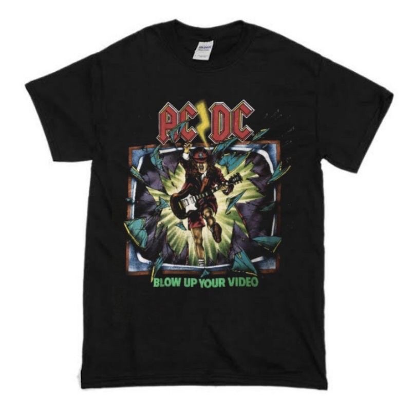 BAJU BAND ACDC “BLOW UP YOUR VIDEO” | T-SHIRT BAND ACDC VINTAGE | BAJU BAND ACDC HITAM PRIA