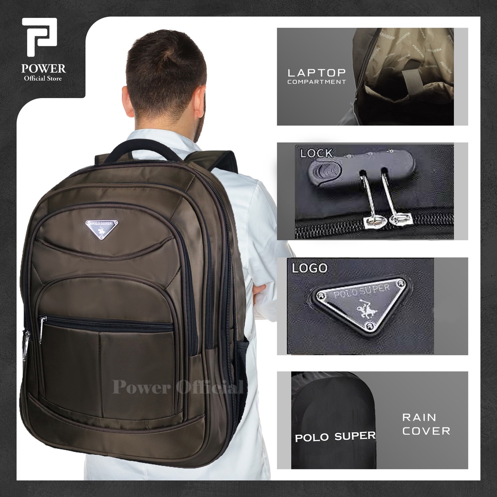 POLO SUPER - Tas Pria Ransel Laptop 18 inc Expanding Jumbo Size Ransel Mudik Import Tas Travelling Polo Original Backpack Expanding Big Size USB Portable