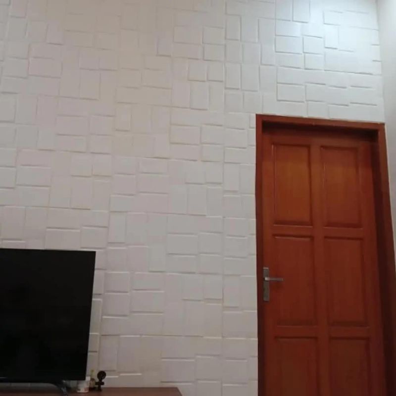 wallpaper foam premium 3D permukaan timbul motif batu alam oriental putih