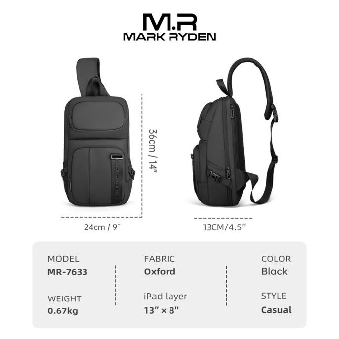 Mark Ryden MR7633 Crossbody Shoulder Bag - Tas Selempang Sling - BLACK