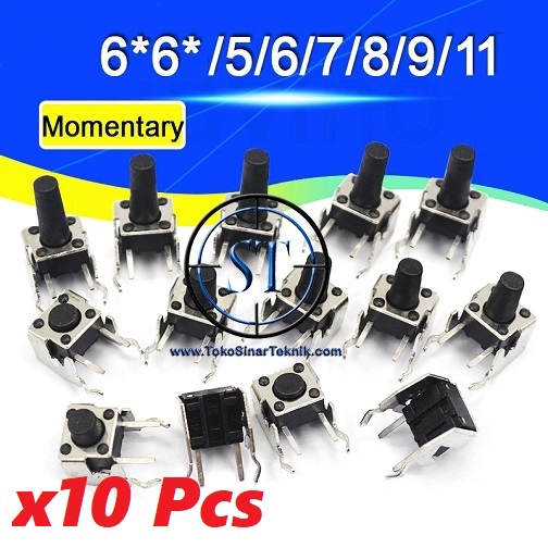 10 PCS Seri BA Tact Switch Siku Push Button 2 Pin Right Angle 6x6x5/7.5/9/11mm Isi 10 buah