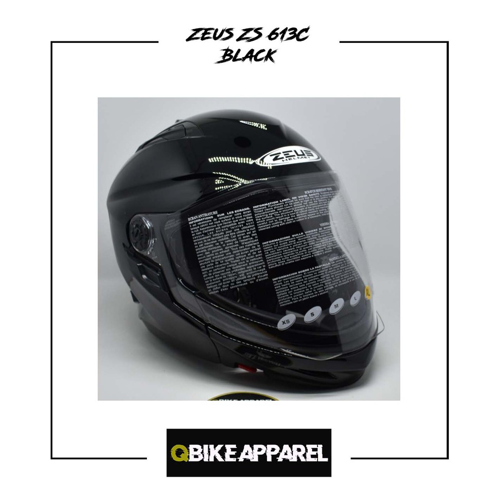 Helm Motor Full Half Face Zeus ZS 613C Black Glossy Double Visor