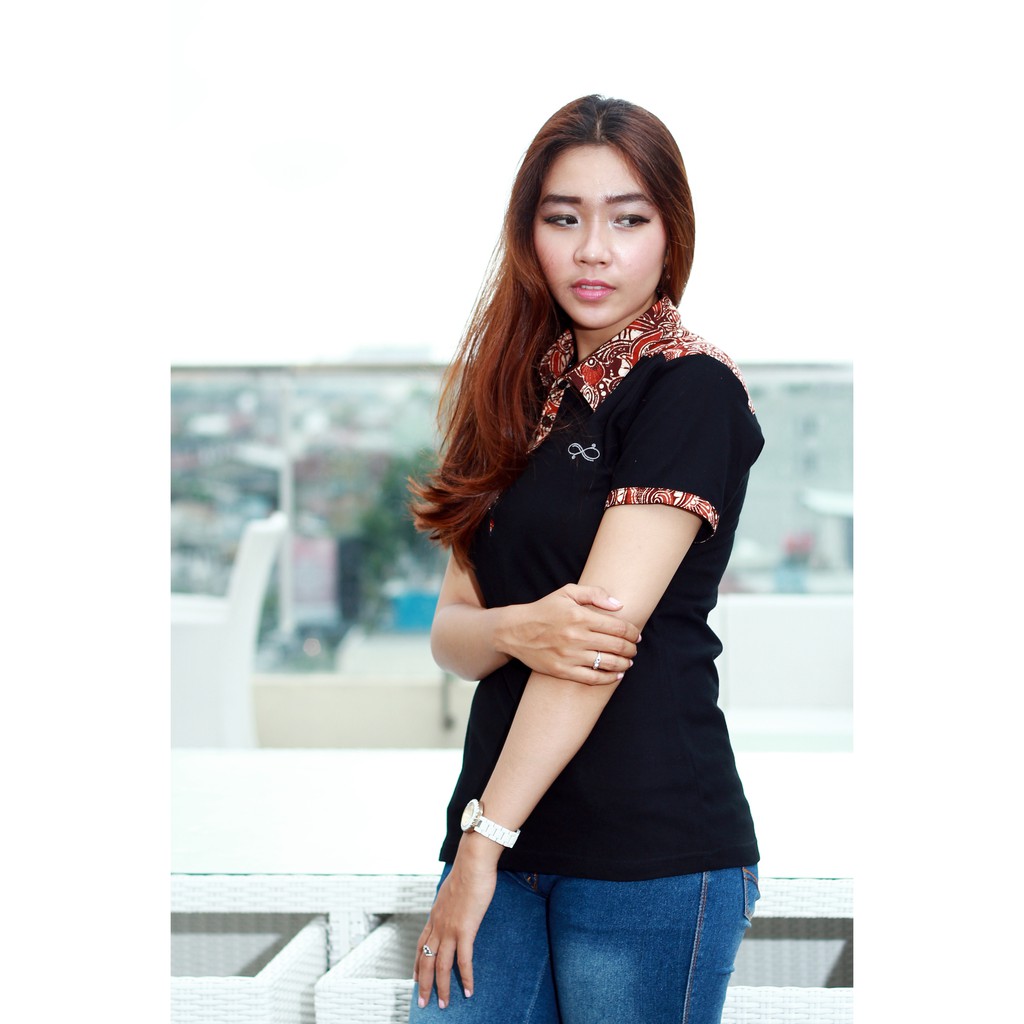 Loyal Kaos Polo Batik Hitam Modern Wanita M L XL XXL