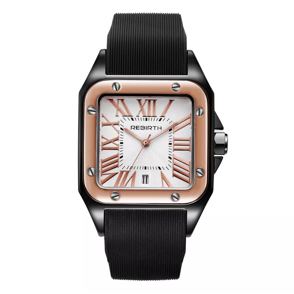 (COD) Jam Tangan Wanita Rebirth R8167 Bd Original Tanggal Aktif Tali Rubber Free Box & Baterai - Jam