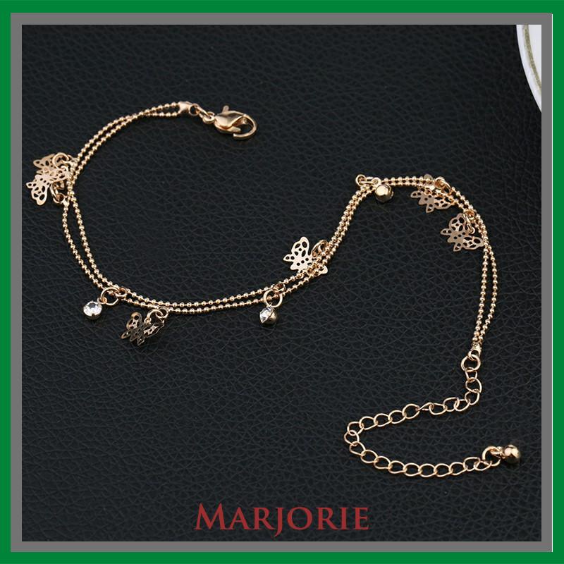 Double Layer Hollow Butterfly Liontin Gelang Kaki Paduan Fashion Sepatu Wanita Yang Indah-MJD