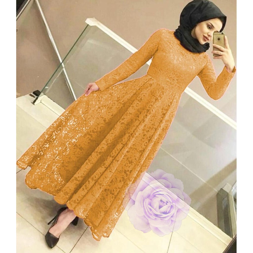 indobest MX YUNI ORI BRUKAT ALL SIZE M L XL / FASHION DRESS WANITA PESTA / GAUN FULL ORIGINAL BRUKAT