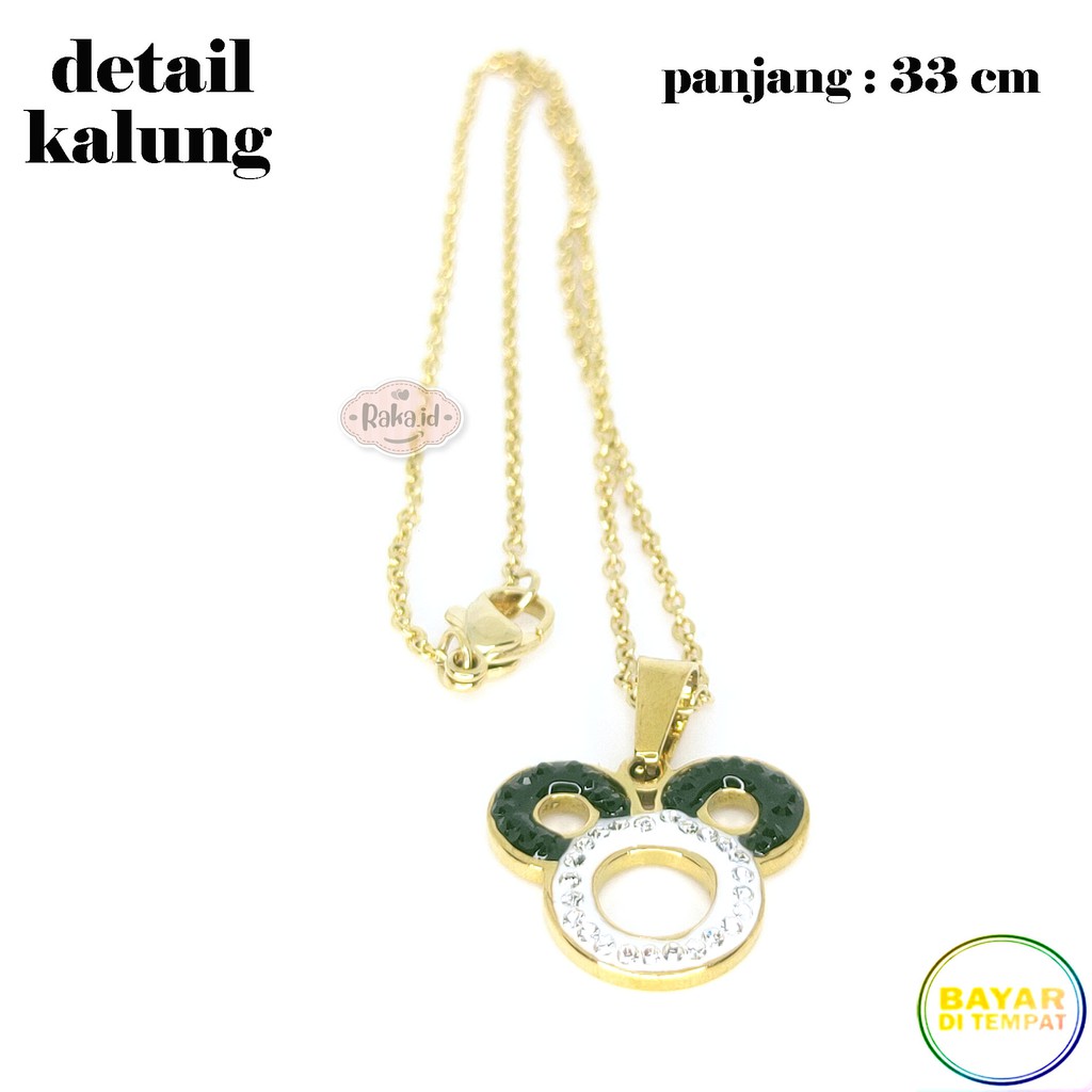 Paket Set Titanium Anak Kalung + Gelang + Cincin + Anting Mickey Hitam Putih Stainless Steel 639