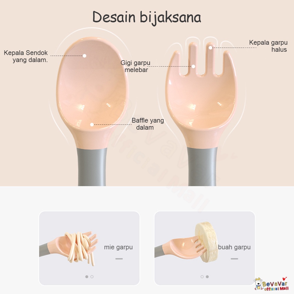 BEVAVAR Sendok Dan Garpu Mpasi Bayi Silikon Baby Spoon Fork Free Kotak