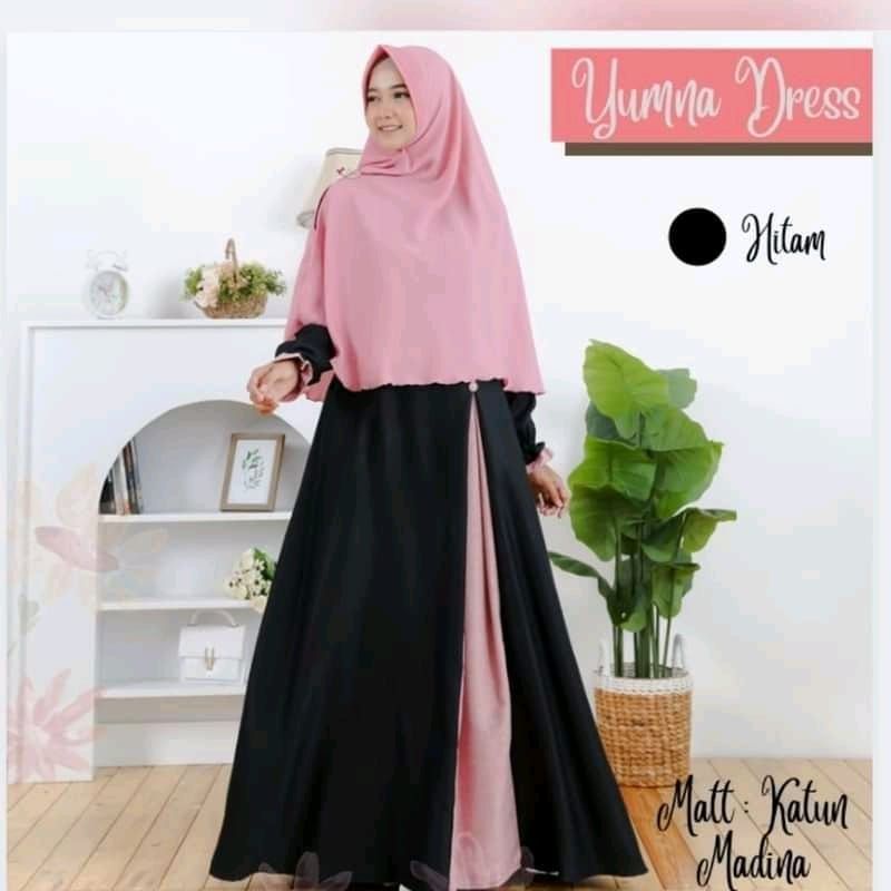 gamis dress abaya katun madina kombinasi warna busui ld 100 ld 110 yumna dress