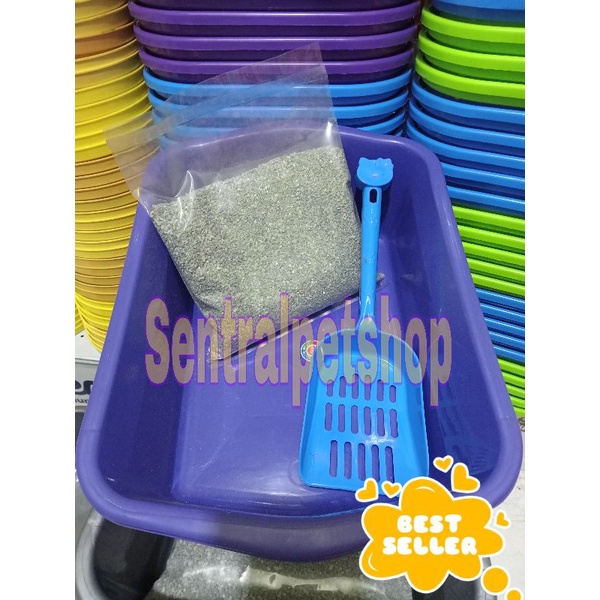 Paket Bak Pasir Kucing Terlaris Bak + Sekup &amp; 1kg Pasir Repack Zeolit