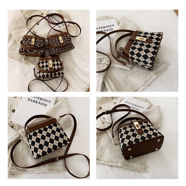 JK 955 1KG MUAT 2PCS TAS SELEMPANG FASHION IMPORT BUCKET BAG VINTAGE STYLE MOTIF DIAMOND leopard E6411 Y1695 T3116