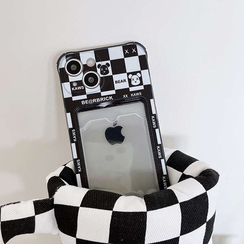 Soft Case Transparan Motif Kotak-Kotak Hitam Putih Untuk iPhone 12 13 Pro Max 11 X XR XSMAX