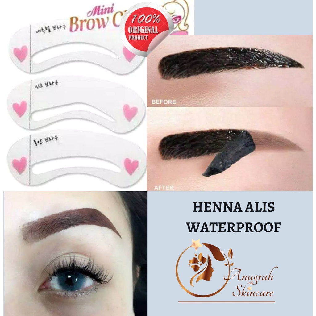 Henna Alis Hitam Waterproof Tahan Lama Free Cetakan Alis Dan Kuas Halal (Sasaro)