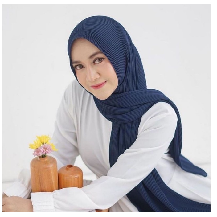 Pashmina plisket FULL ceruty armany (GROSIR) /Pashmina plisket ceruty bebydoll premium/hijab premium-navy