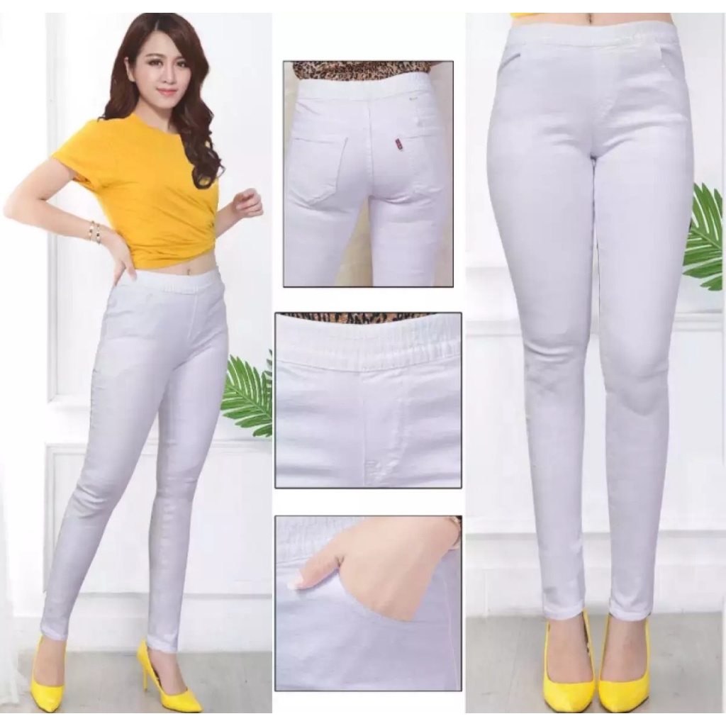 Celana Jeans Jumbo Jeans Pinggang Karet Putih Terbaru Kekinian