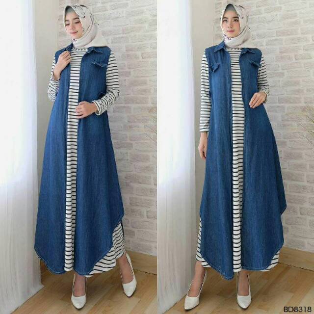 OUTER SET JEANS/JEANS 2IN1/GAMIS SET BAHAN JEANS