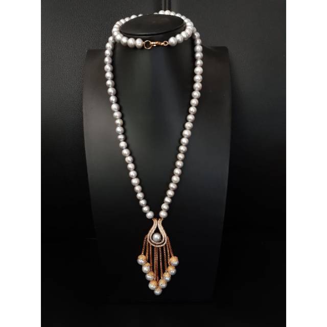 K16 BERSERTIFIKAT KALUNG MUTIARA AIR TAWAR LOMBOK RENTENGAN KALUNG ASLI RENTENG MUTIARA RHODIUM