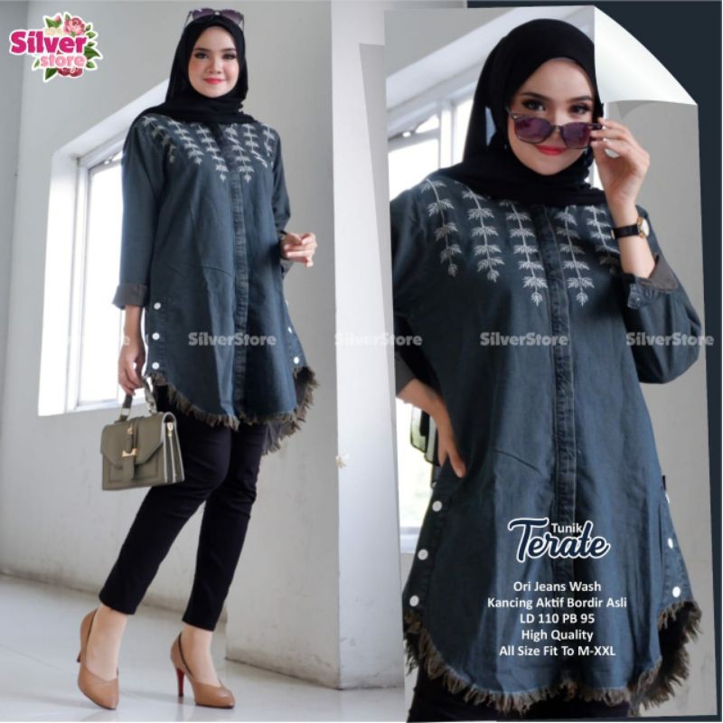Atasan Wanita Tunik Jeans Jumbo