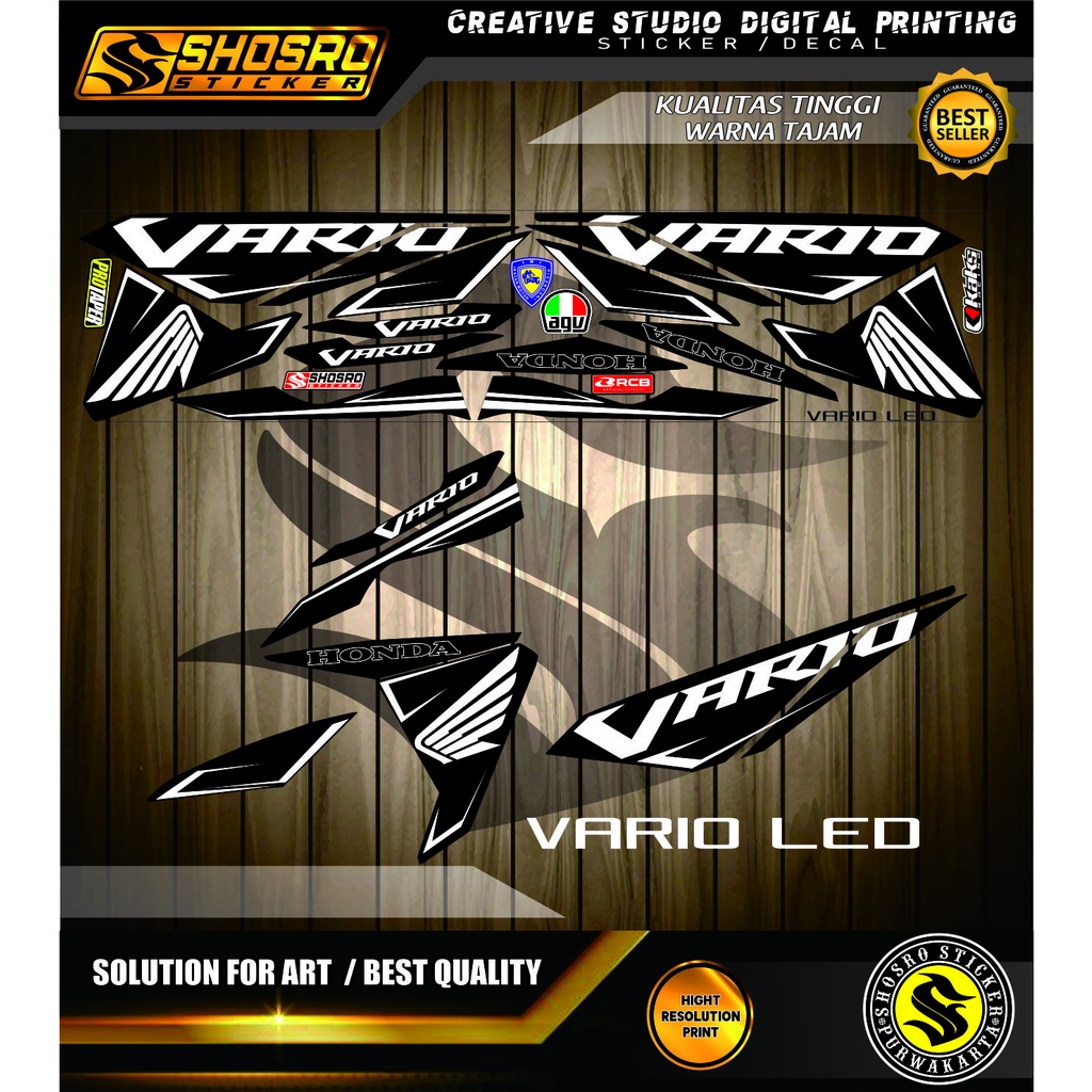 STIKER DECAL / STIKER/ STRIPING VARIASI HONDA VARIO 125 & 150 LED TAHUN 2015 2016 2017 POLET HITAM V