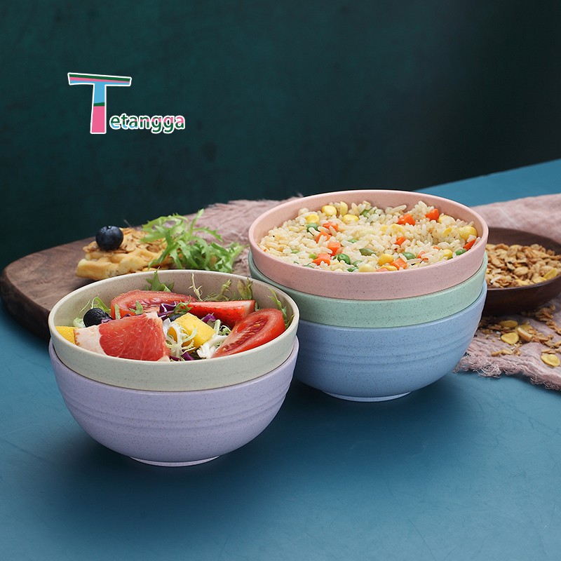 4Pcs Mangkok Bowl Mangkuk Plastik Microwave Warna Warni Set Mangkuk Gandum Quality Wheat Bowl VS-10