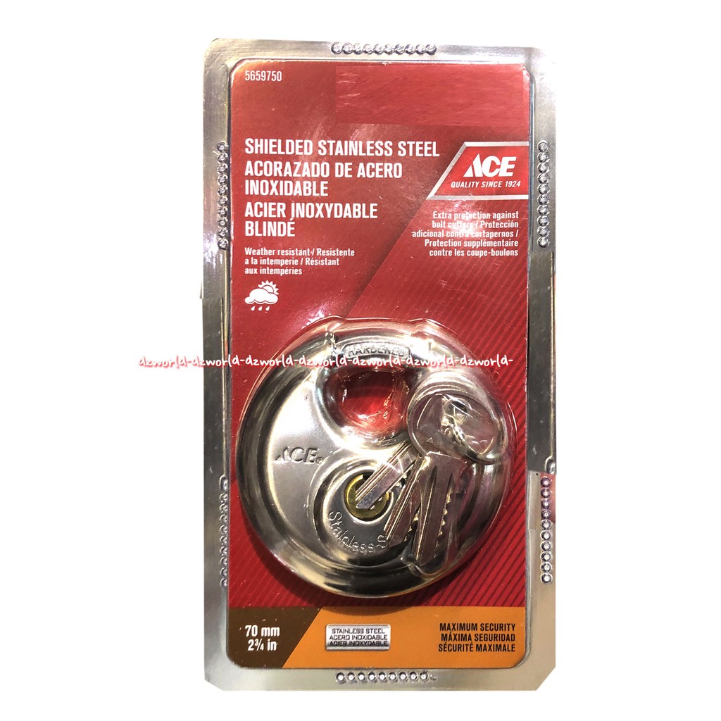 Ace Shielded Stainless Steel Padlock Gembok Bulat 70mm 3Kunci