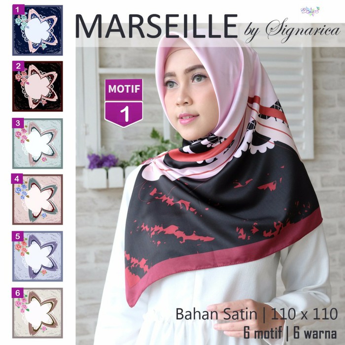 Jilbab Segiempat Marseille Satin Motif 1 By Signarica Hijab Scarf