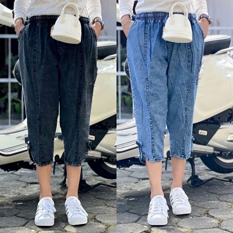 celana jeans wanita 7/8 Gemini pants baggy high waist standar dan jumbo