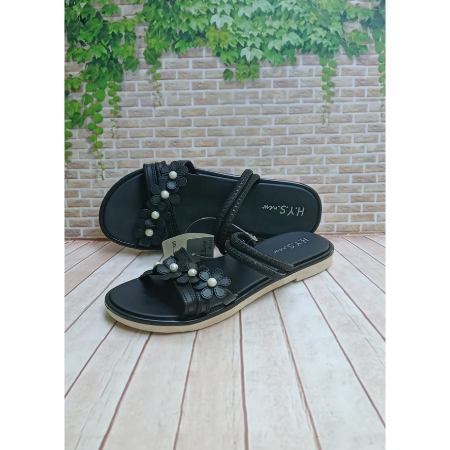 Sandal jelly wanita sandal wedges perempuan sandal karet perempuan terbaru ori produk impor-Hitam