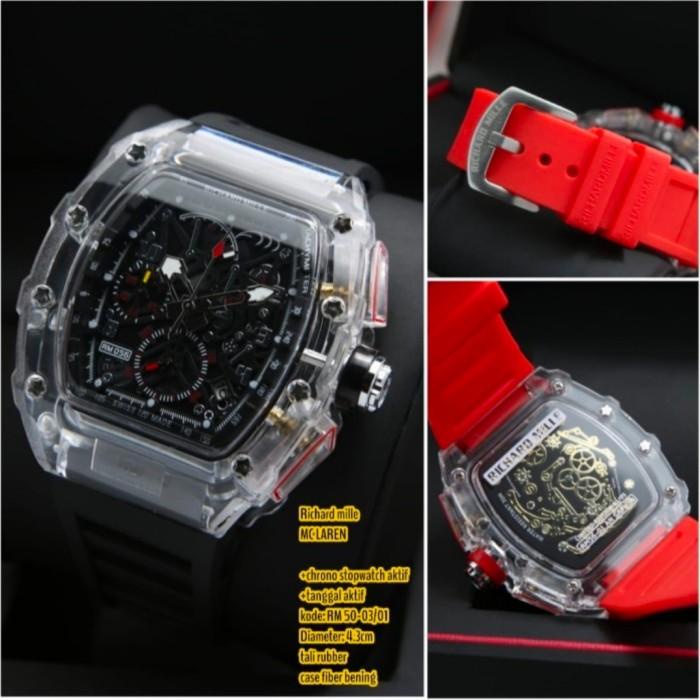 Jam Tangan Pria Rm50-03 Mclaren Tali Rubber Transparan Free Bok