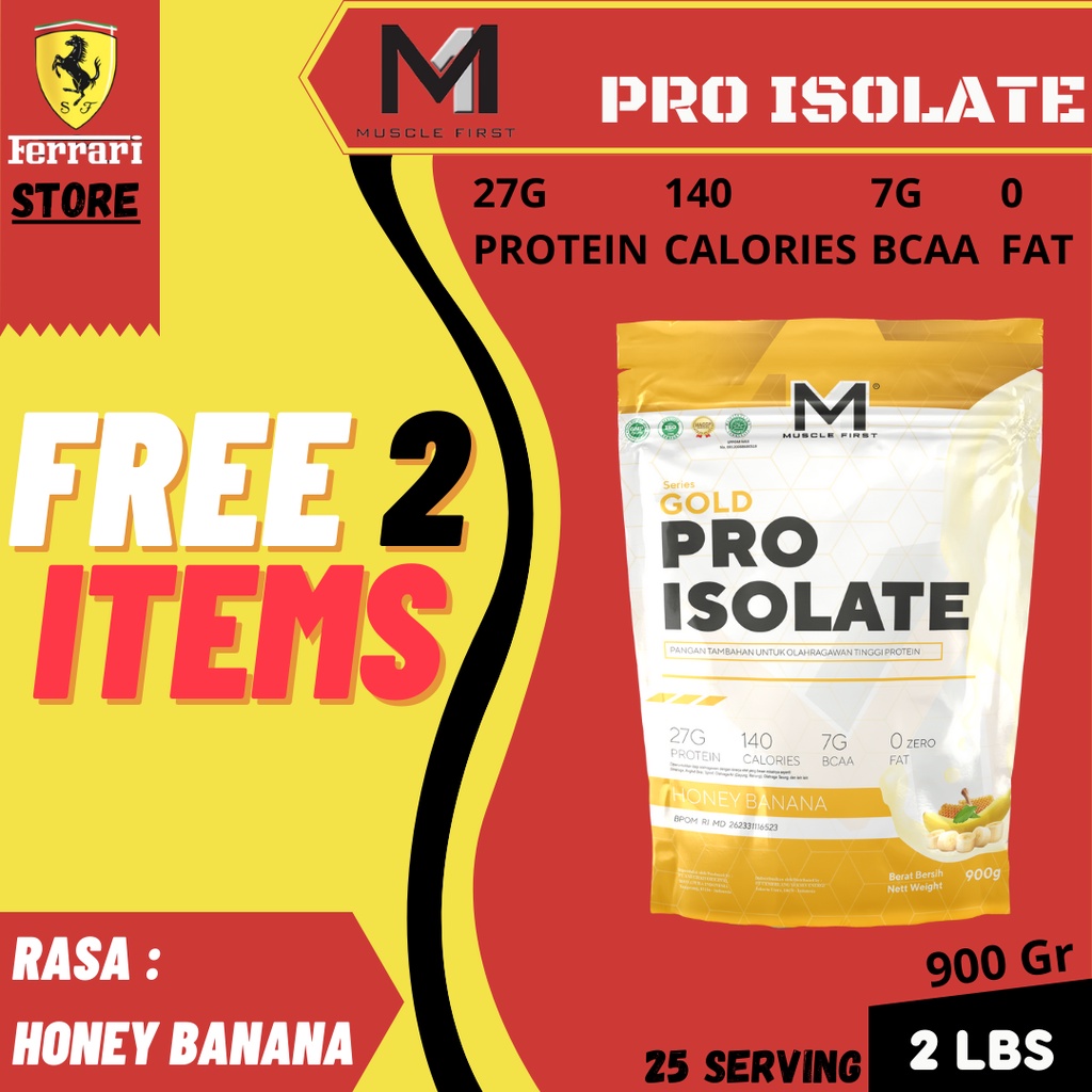M1 Muscle First Gold Series Pro Isolate Whey Protein 2LBS 900G 25 SERVINGS. Rasa (Honey Banana) BPOM