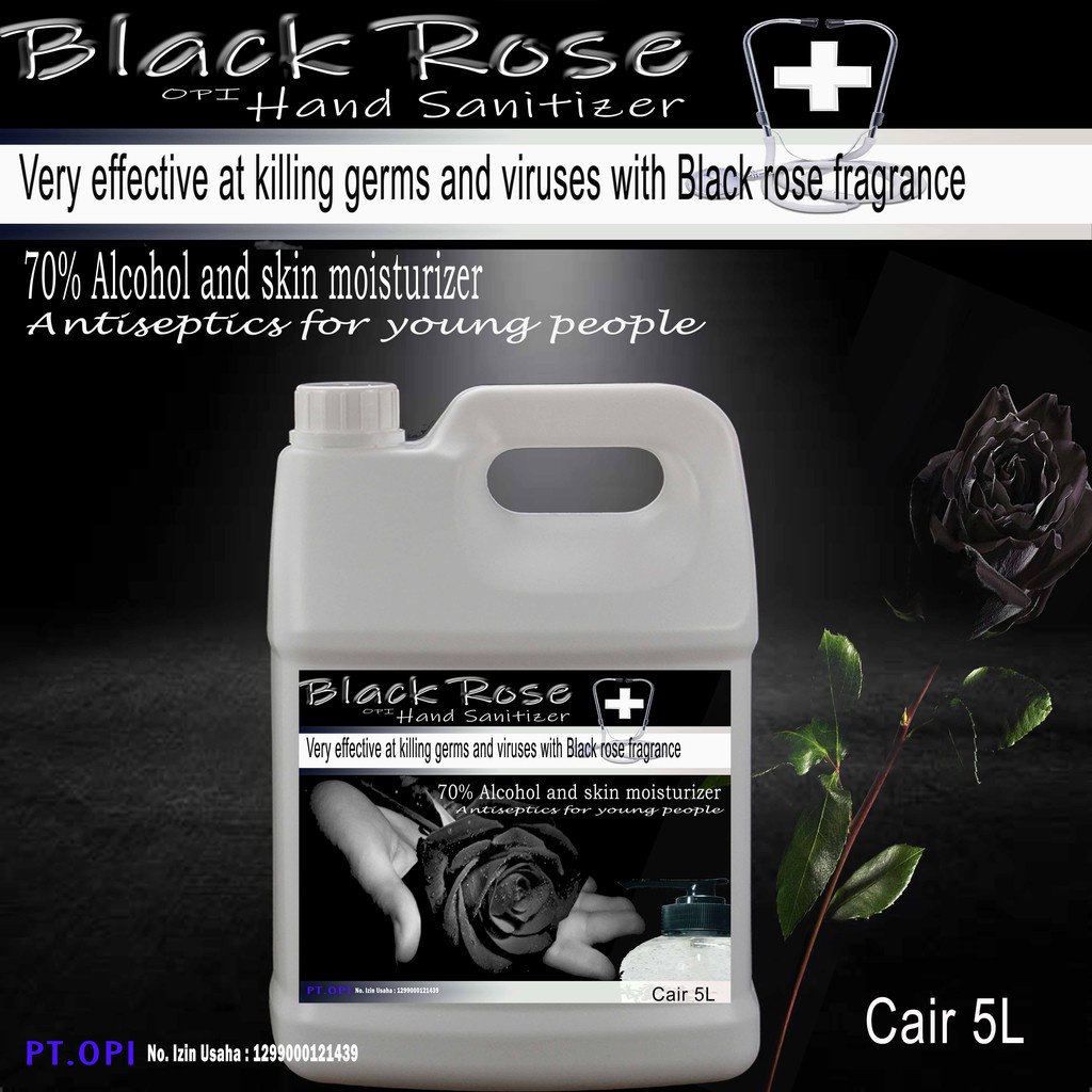 hand sanitizer 5 liter cair black rose segar akohol 70% tidak lengket untuk kesehatan KEMENKES sudah ada izin edar resmi by Oke sabun suplayer