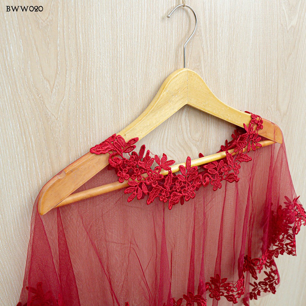 [READY STOCK] BOLERO KARDIGAN BROKAT KOREA AKSESORIS PENGANTIN LACE MAROON BWW020